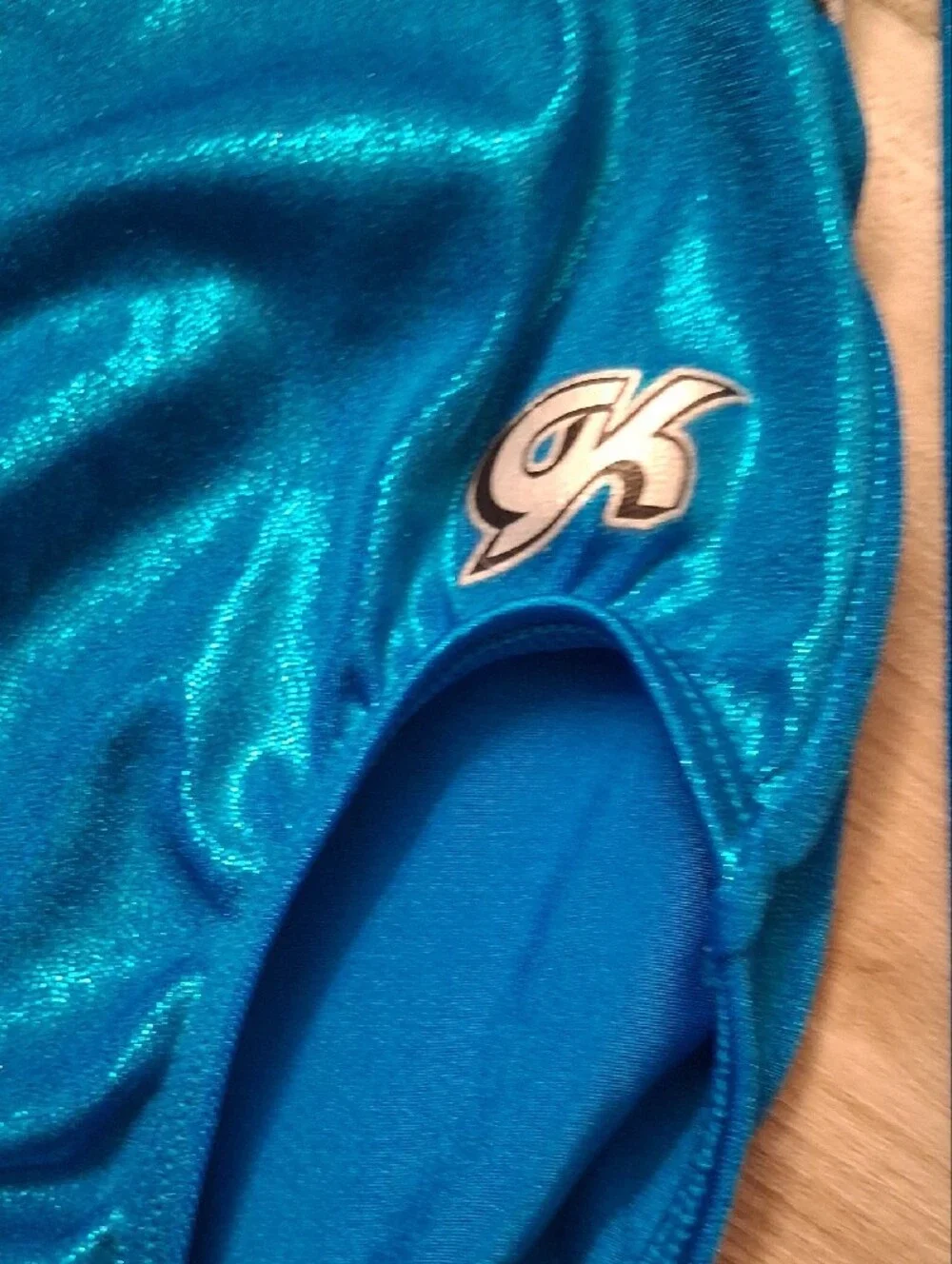 GK Shiny Teal-Blue Long Sleeve Gymnastics Leotard Size Child Medium (L)